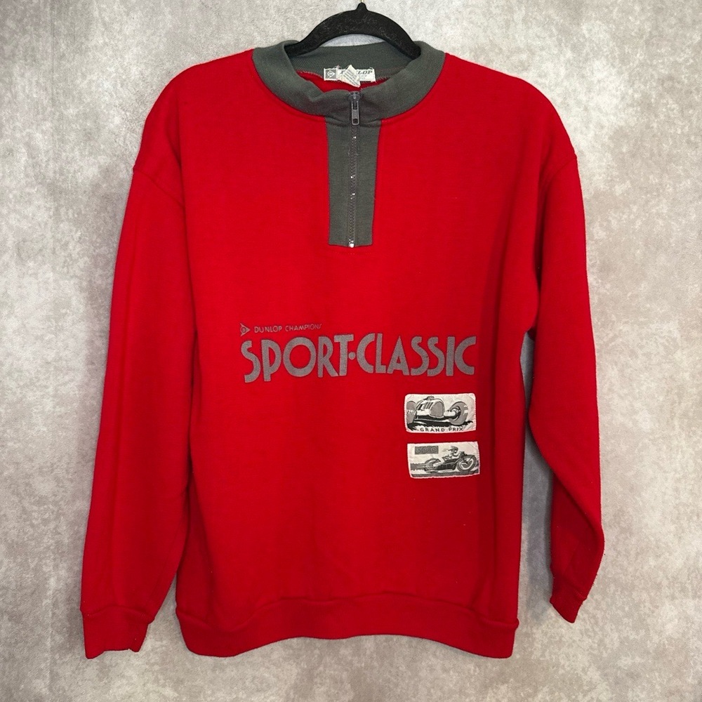 Vintage 90's Dunlop Sport Motorsport Champions 1/4 Zip Sweatshirt Mens Large Red